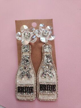Bride Champagne Bottle Rhinestone Earrings